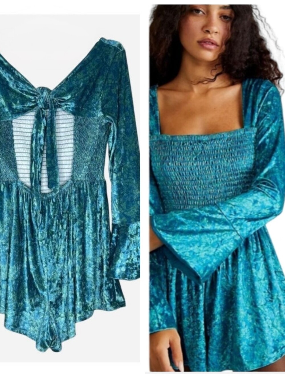Free People Bali Tightrope Velvet Romper / Jumper Turquoise Women's Small Boho
